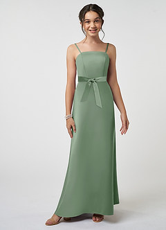 Azazie Anina Junior Matcha A-Line Bow Stretch Satin Dress image3