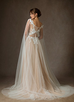 Azazie Goddess Wedding Dresses Diamond White Sand A-Line V-Neck Sequins Tulle Dress image4