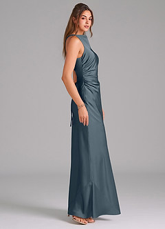 Azazie Evadne Bridesmaid Dresses Twilight A-Line Pleated Stretch Satin Dress image4