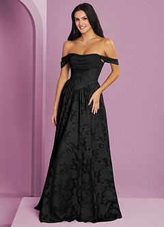 Barbie ♥ Azazie Bridesmaid Dresses Black A-Line Off the Shoulder Floral Burnout Convertible Dress image6
