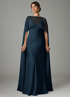 Azazie Stefania Bridesmaid Dresses Dark Navy A-Line Stretch Satin Dress image1