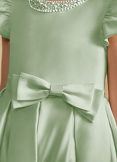 Azazie Pearl Flower Girl Dresses Dusty Sage Ball-Gown Pleated Matte Satin Dress image7