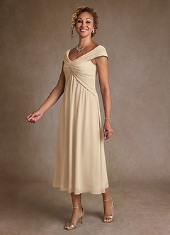 Azazie Mirta 신부의 어머니 드레스 A라인 주름진 플로럴 번아웃 티 길이 드레스 image4