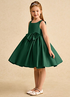 Azazie Jessie Flower Girl Dresses Dark Green A-Line Bow Matte Satin Dress image4