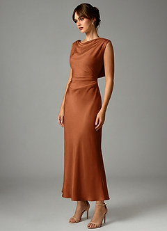Azazie Kieryn Bridesmaid Dresses Copper Mermaid Pleated Stretch Satin Dress image3