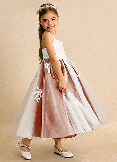 Azazie Coraline Flower Girl Dresses Ivory Burnt Orange A-Line Lace Dress image5