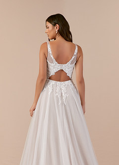 Azazie Goddess Wedding Dresses Diamond White Caramel A-Line V-Neck Sequins Tulle Dress image8