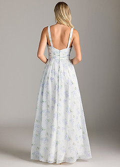 Azazie Chanel Bridesmaid Dresses Blue Vintage Floral A-Line Pleated Chiffon Dress image2