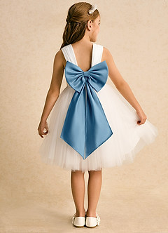 Azazie Dimple Abiti da Ragazza di Fiori Abito Principessa in Tulle Pizzo Avorio Blu Acciaio image1