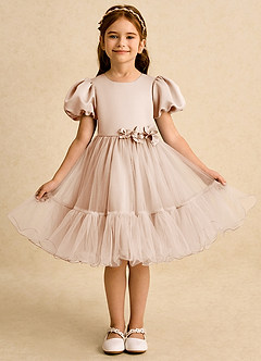 Azazie Cocoa vestidos de niña de las flores Vestido de Rosa Inglesa de Tul de Princesa con Plisado image5