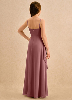 Azazie Cannoli Girls Formal Robe Demoiselle D'honneur Fillette Robe Trapèze en Mousseline de soie Plissée Rose Du Désert image2