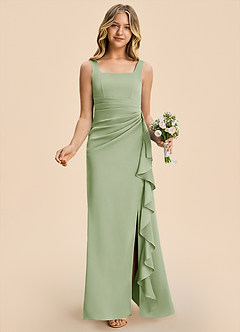 Azazie Adrienne Junior Robe Fourreau en Satin extensible Plissé Vert Sauge image4