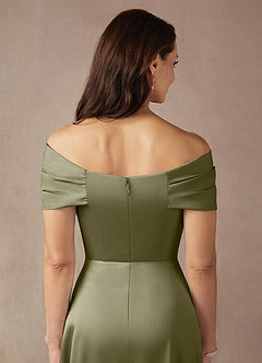 Azazie Amelia Mother of the Bride Dresses Pistachio A-Line Off the Shoulder Stretch Satin Dress image8