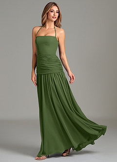 Azazie Vashti Brautjungfernkleider Eine Linie Chiffon Kleid Olivgrün image5