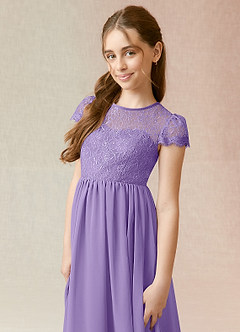 Azazie Delevingne A-Line Lace Chiffon Floor-Length Junior Bridesmaid Dress image4