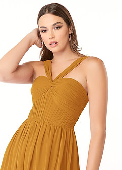 Azazie Dionne Bridesmaid Dresses Butterscotch A-Line Corset Chiffon Dress image6