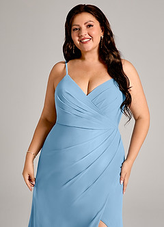 Azazie Maci Bridesmaid Dresses Steel Blue Sheath Pleated Chiffon Dress image12