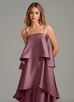 Azazie Azalea Bridesmaid Dresses Amethyst A-Line Ruched Stretch Satin Dress image2