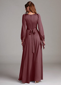 Azazie Leonia Robes de demoiselle d'honneur Robe Trapèze en Satin extensible Manche longue Sangria image2