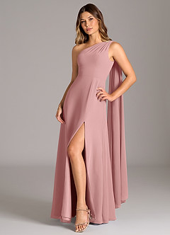 Azazie Tella Bridesmaid Dresses Dusty Rose A-Line One Shoulder Chiffon Dress image3