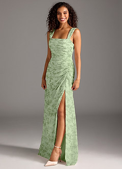 Azazie Jesaphine Vestidos de damas de honor Vestido de Floral Helecho Verde de Gasa de Corte Recto con Lazo image1