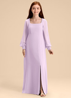 Azazie Bondi Junior Frosted Lilac A-Line Blouson Chiffon Dress image5