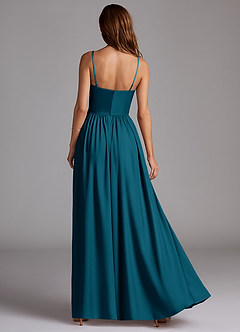 Azazie Calianna Robes de demoiselle d'honneur Robe Trapèze Convertible en Satin extensible Épaule décolletée Bleu Encre image4
