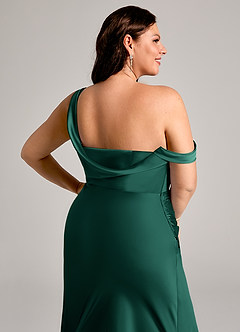 Azazie Madelyn Robes de demoiselle d'honneur Robe Sirène Convertible en Satin extensible Ue épaule émeraude image14