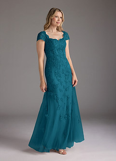 Azazie Marbella vestidos de madre de la novia Vestido de Azul Tinta de Encaje de Sirena con Reina Ana Lentejuelas image3