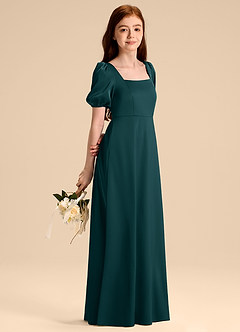 Azazie Briar Junior Robe Trapèze en Satin extensible Arc Vert Pin image4