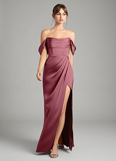 Azazie Johana Vestidos de damas de honor Vestido de Rosa Del Desierto de Satén Elástico de Corte Sirena Convertible con Vestidos sin tirantes image5