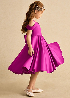 Azazie Favia Flower Girl Dresses Fuchsia A-Line Off the Shoulder Matte Satin Dress image5