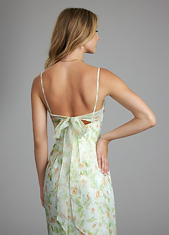 Azazie Mai Bridesmaid Dresses Green Watercolor Floral Sheath Pleated Watercolor Floral Dress image6