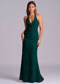 Azazie Valerie Final Sale Pine Mermaid Pleated Floral Burnout Dress image1