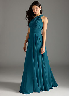 Azazie Charlize Bridesmaid Dresses Ink Blue A-Line One Shoulder Chiffon Dress image4