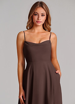 Azazie Elle Robes de demoiselle d'honneur Robe Trapèze en Mousseline de soie Plissée Ganache image6