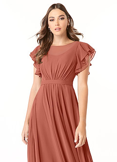 Azazie Daphne Modest Bridesmaid Dresses A-Line Ruffled Chiffon Floor-Length Dress image4