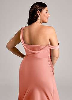 Azazie Madelyn Bridesmaid Dresses Coral Mermaid One Shoulder Stretch Satin Convertible Dress image14