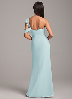 Azazie Wynter Bridesmaid Dresses Sea Glass Sheath Off the Shoulder Chiffon Dress image6