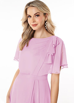 Azazie Aaliyah Bescheidene Brautjungfernkleider A-Linie Schaufel Gefaltet Chiffon Bodenlänge Kleid image5
