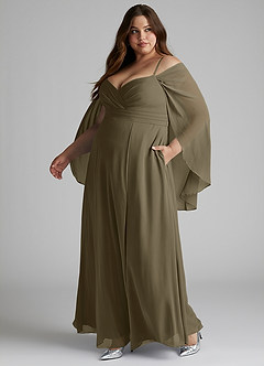 Azazie Cienna Vestidos de damas de honor Vestido de Verde Sauce de Gasa de Corte en A con Vestidos sin tirantes image10
