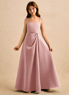 Azazie Emiko Girls Formal Blumenmädchenkleider A-Linie Plissee Matte Satin Kleid Roségold image4