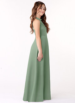 Azazie Laurel Junior A-Linie Matte Satin Kleid Matcha image3