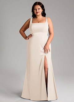 Azazie Frostine Bridesmaid Dresses White Alabaster A-Line Bow Stretch Satin Dress image12