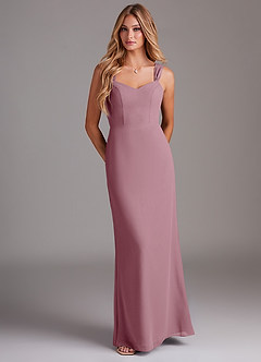 Azazie Denice Bridesmaid Dresses Vintage Mauve Sheath Pleated Chiffon Dress image1