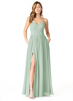 Azazie Cora Bridesmaid Dresses Agave A-Line Pleated Chiffon Dress image1