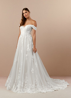 Azazie Botanica Vestidos de novia Vestido de Diamante Blanco de Tul de Acampanado con Encaje image3