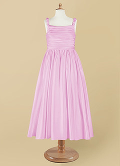 Azazie Cutie Pie vestidos de niña de las flores Vestido de Rosa Caramelo de Satin Mate de Corte En A con Plisado image7