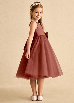 Azazie Twinsie vestidos de niña de las flores Vestido de Castaño de Tul de Corte En A con Lazo image4