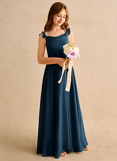 Azazie Puppy Girls Formal Flower Girl Dresses Dark Navy A-Line Pleated Chiffon Dress image1
